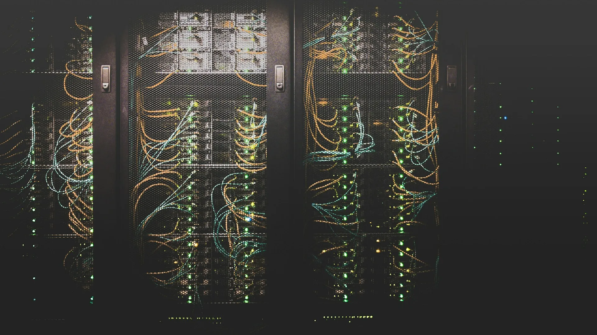 Rows of real server infrastructure in a data center