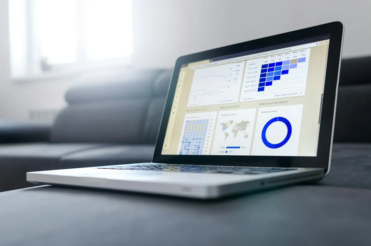 Laptop displaying financial and operational analytics